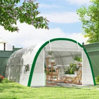 Outsunny Estufa de Exterior 6x3x2 m Estufa de Túnel com Porta Enrolável 8 Janelas com Rede Cobertura PE 140g/m² Estrutura em Aço Branco(m-2)