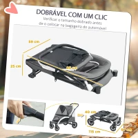 PawHut Carrinho Dobrável para Cães com Janelas de Malha Almofadado Lavável Correias de Segurança 124x67x100 cm Cinzento Escuro(m-5)