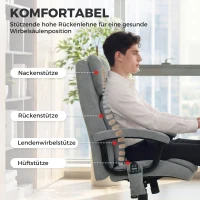 HOMCOM Ergonomischer Massage-Bürostuhl mit 4 Knetpunkten, Chefsessel mit hoher Butterfly-Rückenlehne, breitem Sitz, Grau(m-5)