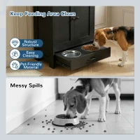 PawHut Pet Feeding Station with Raised Dog Bowls, Adjustable Panel, Hooks, Black(m-8)