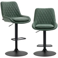 HOMCOM Retro Bar Stools Set of 2, Adjustable Kitchen Stool, Upholstered Bar Chairs with Back, Swivel Seat, Green(m-1)