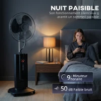 HOMCOM Ventilateur brumisateur 100 W à ionisation négative, ventilateur sur pied 130 cm, 3 vitesses, 3 modes, minuterie, noir(m-7)