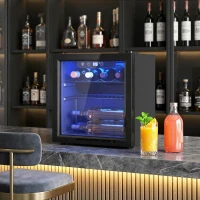 HOMCOM Weinkühler für 12 Flaschen, 36 L Kapazität, 4–16°C, Unterbau Kühlschrank für Getränke und Bier, mit Glastür, LED-Licht(m-2)