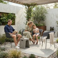 Outsunny Gartenstühle 4er Set ergonomisch Balkonstühle mit Ausschnittdesign Armlehne Wetterfest rostbeständig Dunkelgrau(m-8)