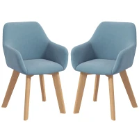 HOMCOM Lot de 2 chaises de salle à manger Fauteuil Assise rembourrée en tissu effet velours Pieds en bois, bleu(m-1)