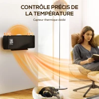 HOMCOM Chauffage mural en céramique 1000/2000W, radiateur électrique, ventilateur, thermostat, minuterie, 54x18,7x12,3cm, noir(m-7)