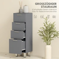 kleankin Badezimmerschrank, Badschrank, 4 Schubladen, Spanplatte, glatt, Grau(m-4)