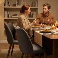 HOMCOM Dining Chairs Set of 2, Linen Upholstered Kitchen Chairs with Padded Seat, Curved Backrest, Rubberwood Legs, Dark Grey(m-9)