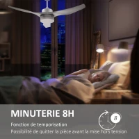 HOMCOM Ventilateur plafond avec lumière et télécommande 20,5 W, 6 vitesses 3 couleurs d'éclairage et minuterie, 132 cm, blanc(m-7)