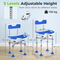 HOMCOM Shower Chair with U-Shaped Cutout, Height Adjustable Bath Bench, Padded Shower Stool for Elderly, Senior, Disabled, Blue(m-3)