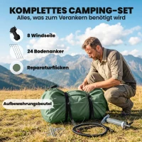 Outsunny Aufblasbares Zelt 8-10 Personen Schneller Aufbau 4-Jahreszeiten Wasserdicht Kratzfest Zelt mit Kaminöffnung Dachfenster(m-9)