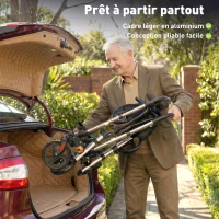 HOMCOM Déambulateur 4 Roues Pliable en Aluminium, Hauteur Réglable 6 Positions, Freins Doubles, Rangement, 64x67x92cm, Doré(m-6)