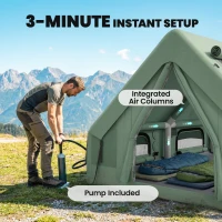 Outsunny Aufblasbares Zelt 8-10 Personen Schneller Aufbau 4-Jahreszeiten Wasserdicht Kratzfest Zelt mit Kaminöffnung Dachfenster(m-4)