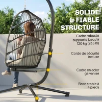 Outsunny Fauteuil suspendu avec support, chaise suspendue pliante avec repose-pieds rétractable, gris clair(m-7)