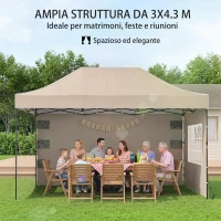 Outsunny Gazebo Pop Up Pieghevole con Pareti Laterali e Finestre, 2.9x4.3 m, in Metallo e Tessuto Oxford, Marrone Sabbia(m-4)