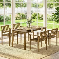 Outsunny Set da Pranzo da Giardino 5 Pezzi, Tavolo e Sedie per 4 Persone, Teak(m-7)