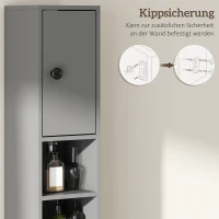 kleankin Badezimmerschrank, 4 Regale, Schublade, Spanplatte, schlankes Design, Grau(m-5)