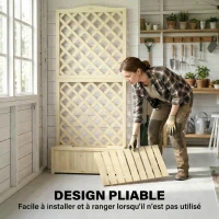 Outsunny Jardinière avec Treillis Carré Potager Bois Pliable Double Bac à Fleurs pour Plantes Grimpantes 73 x 70 x 170 cm Naturel(m-5)