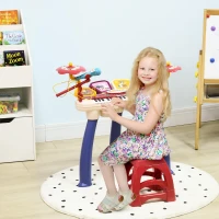 AIYAPLAY Ensemble de musique 2 en 1 pour enfant piano et batterie électronique avec micro et tabouret(m-10)
