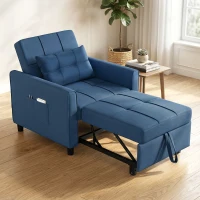 HOMCOM Poltrona Letto Pieghevole con Schienale Regolabile e Cuscino, Blu(m-2)