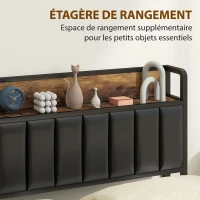 HOMCOM Cadre de lit 140 x 190 cm avec sommier à lattes en métal, lit double rembourré avec 4 tiroirs et étagère, noir(m-5)