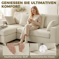 HOMCOM Ecksofa mit umkehrbarer Chaiselongue, 3-Sitzer Sofa mit Samtoptik, breite und tiefe Sitzfläche, Federkissen, Beige(m-5)