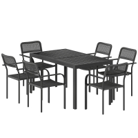 Outsunny Ensemble Repas Extérieur 6 Personnes, Table et Chaises avec Trou Parasol, Noir