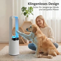 HOMCOM Turmventilator ohne Rotorblätter, mit 45° Oszillation, LED-Licht, 3 Geschwindigkeiten, 12-Std.-Timer, Fernbedienung(m-6)