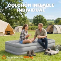 Outsunny Colchón Hinchable Individual Plegable con Bomba Inflado 3 Min Desinflado 2 Min Bolsa Carga 200 kg 190x97x39 cm Gris(m-5)