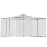 PawHut Țarc pentru Găini de Exterior, 4x3x2m 12㎡ Adăpost pentru Găini din Oțel Galvanizat cu Acoperiș Impermeabil Anti-UV și Închidere Dublă, Coteț pentru Păsări, Animale Mici, Iepuri și Rațe(m-1)