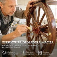 Outsunny Silla de Jardín de Madera con Brazos de Rueda de Carreta Asiento Ancho con Listones y Respaldo Inclinado Carbonizado(m-5)