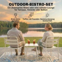 Outsunny Bistroset 3 teiliges Metall Gartenmöbel-Set mit 2 Gartenstühlen, Glastisch, Lamellen-Design, Rostbeständig(m-4)