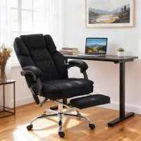 HOMCOM Office Chair with 6-point Vibration Massage and Heat, Fabric Desk Chair with Footrest, High Back, Black(m-2)