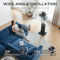 HOMCOM Ventilator de Podea 3 în 1 Oscilant cu Nebulizator de Apă, Telecomandă și Timer 9h, 45x38x130 cm, Negru(m-6)