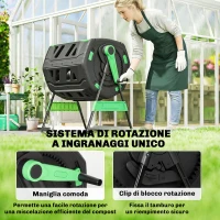 Outsunny Compostiera Domestica 200L a Doppia Camera con 8 Prese D'Aria, in PP e Metallo, 94x67x98 cm, Verde e Nero(m-5)