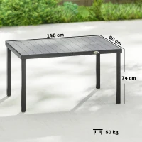 Outsunny Mesa de Comedor de Jardín para 6 Personas con Superficie de Listones Estructura de Acero 140x90x74 cm Gris(m-3)