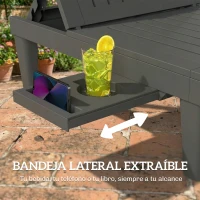 Outsunny Conjunto de 2 Tumbonas Reclinables de Plástico PP con Bandeja Lateral Respaldo Ajustable 5 Niveles 192x57x28,5 cm Gris(m-5)