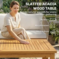 Outsunny Tuinmeubelset 4-delig polyrattan loungeset met tweezitter, 2 stoelen, acaciahouten lamellentafel, dikke wasbare kussens(m-7)