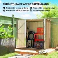 Outsunny Cobertizo de Jardín Exterior Metálico 1,37 m² 163x89x163 cm con Techo Inclinado, Puertas con Pestillo y Guantes Marrón(m-4)