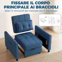 HOMCOM Poltrona Letto Pieghevole con Schienale Regolabile e Cuscino, Blu(m-8)