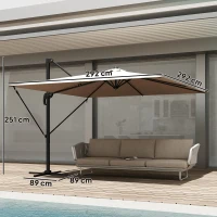 Outsunny Parasol Excéntrico 2,9x2,9 m de Aluminio con Manivela Inclinación Ajustable Giratorio 360° Base Cruzada y Funda Caqui(m-3)