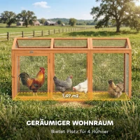 PawHut Hühnerstall Freilaufgehege mit Sitzstange Doppeltüren, aus Holz und Metall, für 4 Hühner, 156 x 70,5 x 84 cm Orange(m-6)