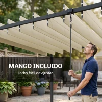 Outsunny Pérgola de Jardín 3x3,8 m con Techo de Lamas Ajustable a 90° Manivela Estructura de Aluminio y Acero UPF50+ Beige(m-6)