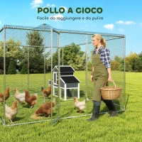 PawHut Pollaio per Galline da Esterno con Tetto e Serrature, in Acciaio Zincato, 4x3x2 m, Argento(m-6)