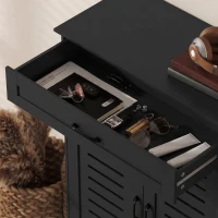 HOMCOM Shoe Cabinet with Louvered Doors, Modern Shoe Storage Cabinet with Drawer and Adjustable Shelves, Black(m-9)