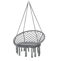 Outsunny Outdoor Cotton-Polyester Blend Macrame Hanging Rope Chair with Cushion, Portable Garden Chair with Fringe Tassels for Patio, Deck, Tree, Grey(m-1)