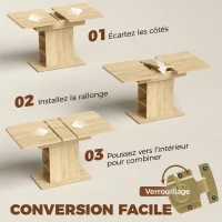 HOMCOM Table à manger extensible rectangle pour 4 à 6 personnes, table de cuisine 110-130 cm, 6 étagères ouvertes, bois naturel(m-5)