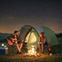 Outsunny Tenda de Camping para 4 Pessoas, 2 Quartos, Janelas e Portas, Tapete de Solo, Gancho no Teto, 323x248x150cm, Verde(m-4)