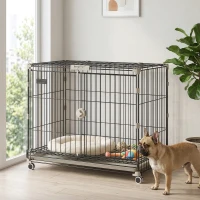 PawHut Cage pour Chien Pliable, Plateau Amovible, Roues avec Freins, Toit Ouvrant, Porte de Nourrissage, 75,5x46x64,5cm, Noir(m-8)