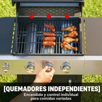 Outsunny Barbacoa de Gas con 3 Quemadores 8,1 kW Termómetro Parrillas Mesas Laterales Armario y Ruedas 109x50x109 cm Negro(m-5)